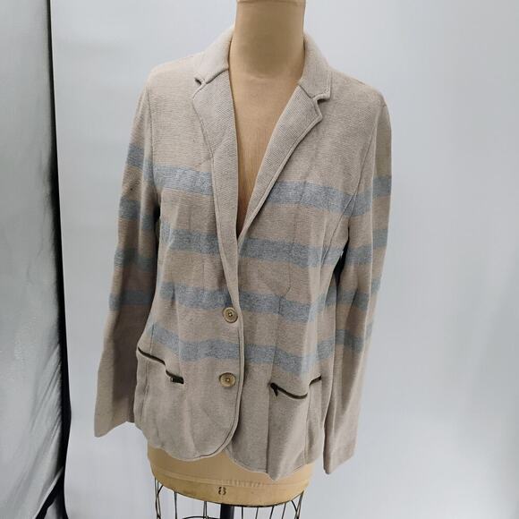 Talbots Beige and Gray Striped Cardigan - Picture 8 of 14